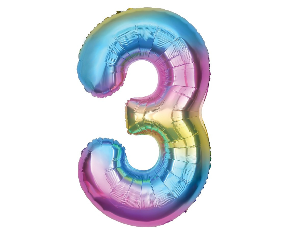 Foil balloon number 3, rainbow, 85 cm